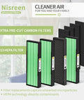 Upgraded HEPA Filter B Replacement for AC4825 Series Air Purifiers with 4 H13 Filters and 4 Pre-Filters displayed in a row