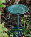 Outdoor Garden Bird Bath With Bird In Green Weather Resistant Polyresin 30 Inch Durable Yard Decor for Bird Lovers