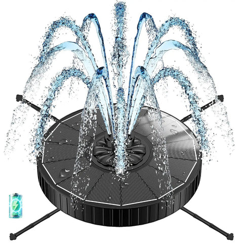 Solar Fountain Pump For Garden And Pond With 3 Adjustable Spray Heights, 7 Nozzles, 3.5W Glass Solar Panel, 4 Rotating Rods