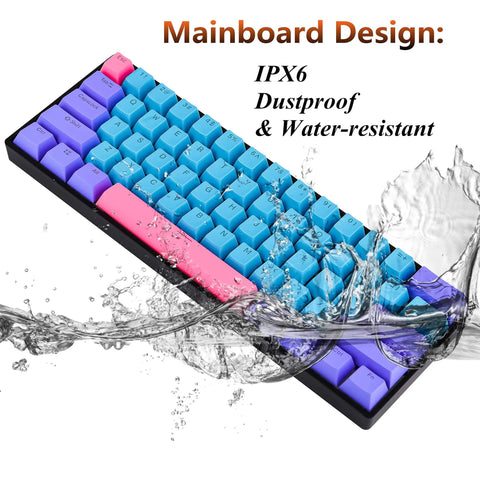 Top Shelf Slick 60 Percent Wired Mechanical Gaming Keyboard For PC with IPX6 waterproof design and colorful keycaps.