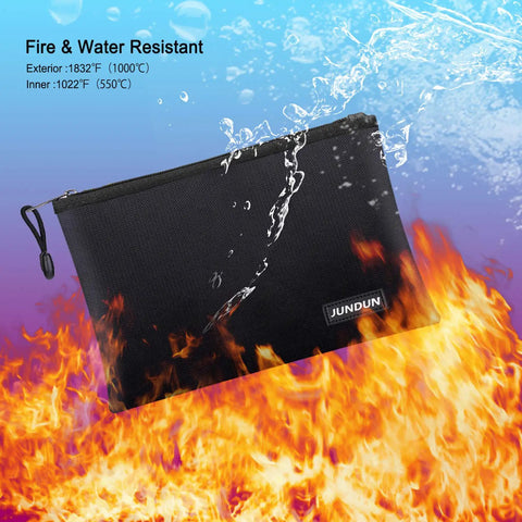 Hardcore Fireproof Waterproof Document And Cash Bag With Aluminum Foil Lining, 14.2 By 10 Inches, Boss Level Safe Storage Pouch With Zipper For Documents And Money, Black
