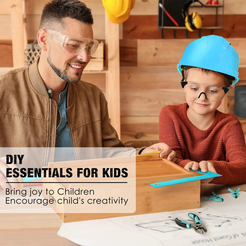 Child with adult using 26 Piece Kids Size Tool Set With 12 Inch Tool Bag For Boys And Girls Age 6 Plus Real Hand Tools.