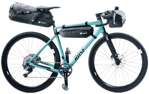 Mondego Frame Bag For Bike 4 Liter Mounted Storage Pack Lightweight And Durable With Reflective Details on loaded bike frame.