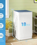 Compact Fully Automatic Washing Machine With Drain Pump 7 Wash Settings 4 Water Levels Portable Laundry Spin Doctor, dimensions illustration.