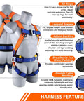 Heavy Duty Full Body Safety Harness For Construction Crews Adjustable Fall Protection Gear Durable Roofing Rig with secure locks and padding.