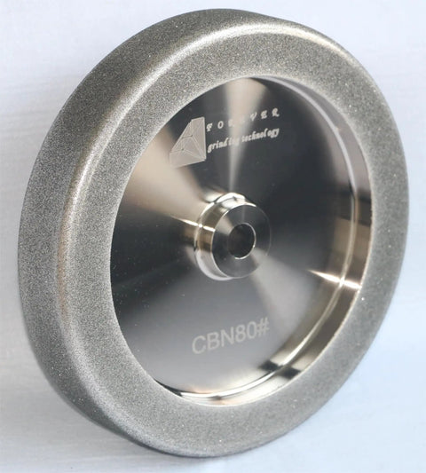 Side view of 4 In 1 Plus CBN Grinding Wheel For Sharpening Woodturning And HSS Tools, Eight Inch Diameter, Five Eighth Inch Arbor