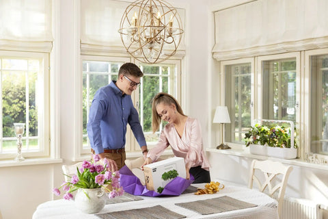 Couple opening Indoor Herb Garden Kit With Grow Light For Kitchen Windowsill, A Smart Garden That Makes Hydroponics A Breeze, Easy Setup