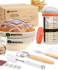 Pro Grade Sourdough Starter Kit With 2 9 Inch Round Banneton Proofing Baskets 24 Oz Glass Jar Danish Dough Whisk And Scraper