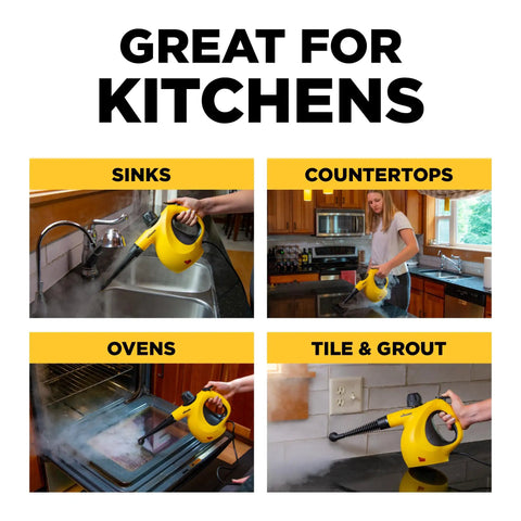 Heavy Duty Handheld Steam Cleaner Badass Chemical Free Deep Powerhouse With 11 Slick Nozzles, cleaning kitchen sinks, countertops, ovens.