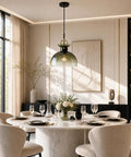 Tribesigns 11" Modern Pendant Lighting with Gradient Green Glass Shade hanging above a stylish dining table.