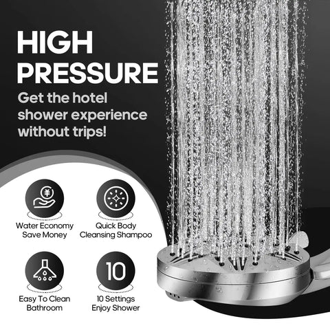 High Pressure Handheld Shower Head With 10 Modes And An Extra Long 80 Inch Stainless Steel Hose, Anti Clog Spray