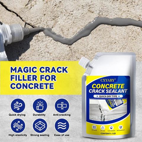 Pro Grade Concrete Crack Filler Kit With High Elasticity Self Leveling Cement Fast Drying Fix Cracks In Driveways Patios Sidewalks Indoor And Outdoor Grey 4 Pack shown with application on a crack.