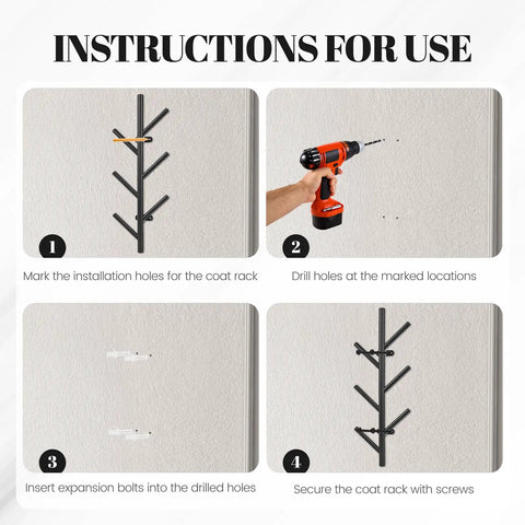 Installation guide for 2 Pack Vertical Coat Rack Wall Mount, Metal Slim 16 Inch Wall Hat Rack For Entryways And Closets, in black.