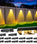 Outdoor Solar Fence Lights 16 Pack With 9 Color Options And 11 Modes 50 Lumens Brighter LED Focus Lens IP65 Waterproof installed on fence