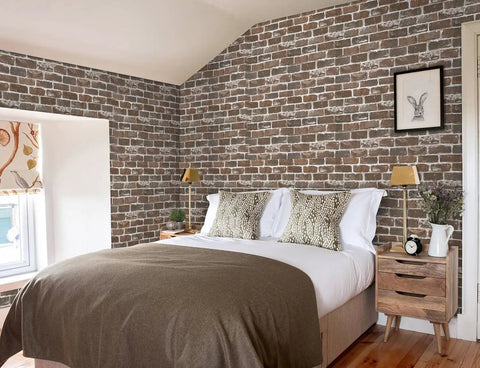 Bedroom with Brown Brick Peel And Stick Wallpaper Roll 17.7 Inches By 393.7 Inches No Glue Needed Easy Peel And Stick Self Adhesive