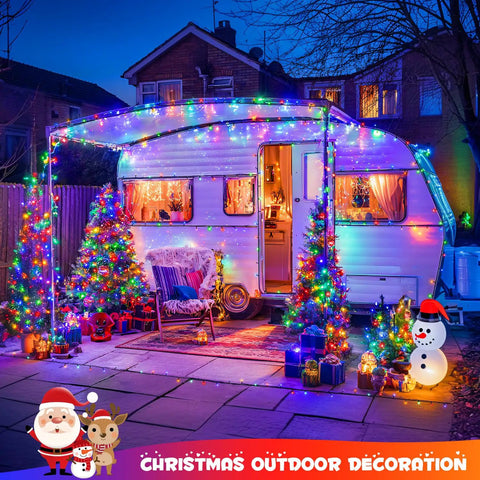 2 Pack Solar String Lights 100 LEDs Over 32.8 Feet Multicolor Waterproof Outdoor Decor for caravan and Christmas trees at night
