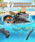 Dope Amphibious RC Car With Water Gun for Land and Water Play floating in pool with remote controllers, perfect for kids 8+