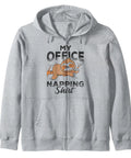Sloth Gift Zip Hoodie For Office Nap Fans, featuring playful sloth design on gray fabric, perfect cozy loungewear for chilling.