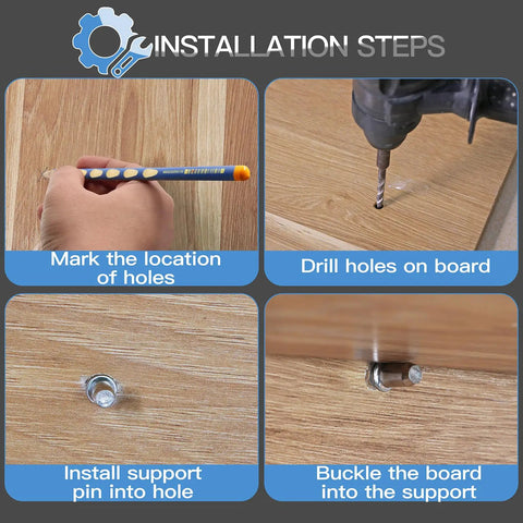 Installation steps for 24 Pack Heavy Duty Nickel Plated Shelf Pegs 5mm Metal Shelf Support Pins in action.