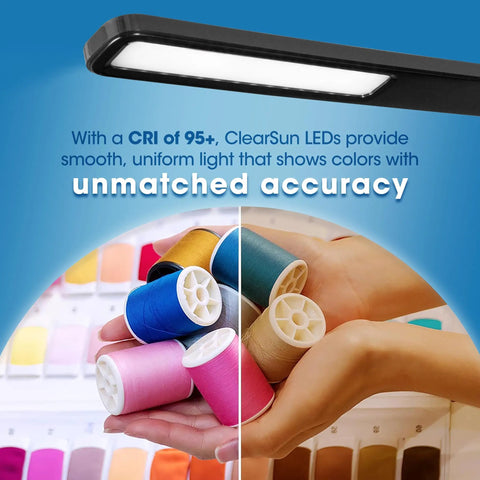 Slimline 13W LED Desk Lamp White For Home Office Bedroom And Reading Space Saving Foldable Arm Crisp Adjustable Angles And Lit Task Lighting For Any Desk, showcasing high CRI lighting with sewing threads.