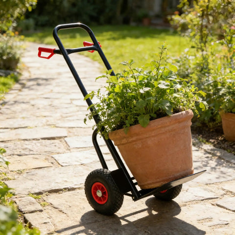 Heavy Duty Hand Truck Dolly With 330 Lb Capacity And 10 Inch Rubber Wheels Foldable Cart For Hauling Boxes Furniture And Appliances In Warehouse Or Home Built From Steel For Maximum Strength And Back Saving Convenience, carrying potted plant