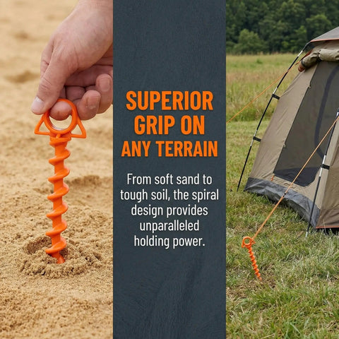 Beefy Ground Anchors For Heavy Duty Screw In Tent Stakes Built For High Wind And Loose Sand Perfect For Canopies, Tent Use