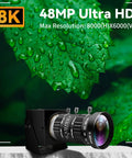 Top Tier 48MP USB Webcam Pumping Out Straight Fire 8K Ultra HD Video With 5 To 50MM 10X Manual Zoom Lens on a leaf background.