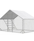 Large Metal Chicken Run Walk-In Coop 9.8 Ft Long By 6.5 Ft Wide By 6.5 Ft High For 15-20 Hens, side view with door and braces