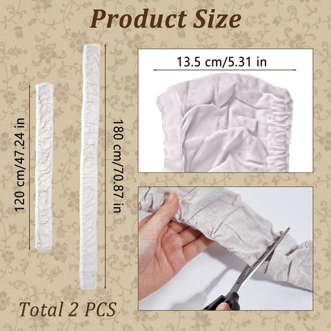 Premium White Fabric Chandelier Cord Covers 120cm and 180cm sizes shown with a hand cutting adjustable sleeve.