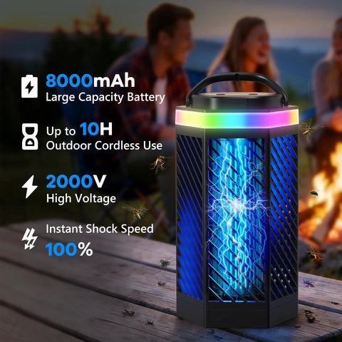 Rechargeable Bug Zapper For Indoor And Outdoor Use, 8000mAh Battery, USB Charging, LED Night Light, Mosquito Killer