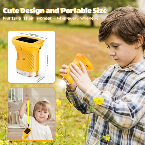 Child holding Ultimate Pocket Microscope for Kids with 1000X Zoom, 2.4 Inch HD Screen in a field