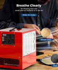 Portable Air Filtration System with 180 Degree Air Intake and High Velocity Vortex Fan in woodshop