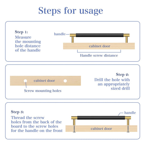 Installation steps for Brushed Satin Gold Brass Finish T Bar Cabinet Handles Set of 10 With Electroplated Matte Black Accents
