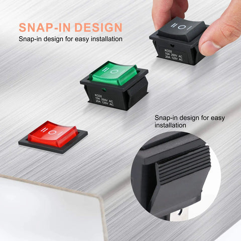 3 Position Rocker Toggle Switch DPDT 6 Pin On Off On Panel Mount For Marine Boat Use 125V AC 20A 250V AC Black Durable Housing With 6 Terminals Ideal For Dash Panels RVs Cars And DIY Electronics, snap-in panel switch in black