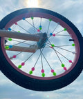Glow In The Dark Bike Spoke Beads For Kids Set Of 216 Colorful Plastic Round Spoke Decorations on pink bicycle wheel