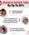 Innovative Drywall Repair Kit With 2 Inch Hole Patch And Spackle For Easy Wall Fixes, showing installation steps of Wall Web