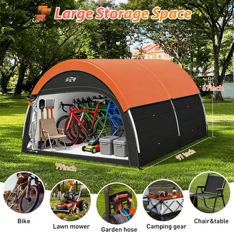 Upgraded Heavy Duty Bike Tent With Rain Cover Outdoor Storage Shed That Fits 8 To 10 Bikes Or 5 To 7 Electric Bikes, in park setting