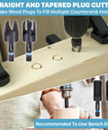 22-Piece Countersink Drill Bit Set With Quarter Inch Hex Shank, Tapered Countersinks, Wood Plug Cutters, Adjustable Depth Stops in use