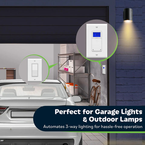 Smart Dope 7 Day Astronomic Timer Switch For Lights Fans And Motors, installed near garage and outdoor light.