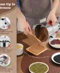 Person using Grain Mill Grinder Electric 300g Commercial Spice Grinder 1500W Stainless Steel Pulverizer to grind spices on a table