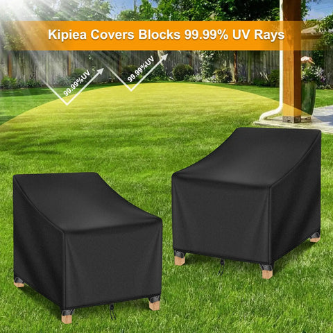 Heavy Duty All Weather Waterproof Patio Chair Covers 2 Pack For Outdoor Lawn Furniture, UV Resistant shown in garden setup