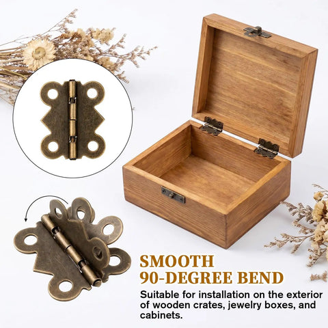 Antique Bronze Butterfly Hinges Set For DIY Crafts With 80 Screws, 20 Small Hinges on wooden box