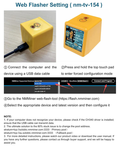 Upgraded All-In-One Bitcoin Miner And Smart Crypto Clock With 1060 KHs Solo Mining connected via USB cable.