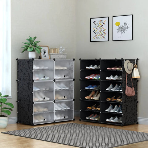 Clean Six Tier Shoe Rack Organizer Stores Twenty Four Pairs Modular Closet Storage Cabinet Sneakers Slick Sturdy Stackable Space Saving Game Changer Home Setup