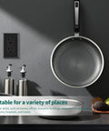 Decorative Receptacle Outlet, Tamper Resistant Decorator Wall Outlet next to kitchen counter with pan, UL Listed, Black, 20 Amp 125 Volt.