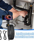 Built Like A Tank Compact Borescope With Flex Head For Snaking Through Tight Conduits On Rough Crewsites Fully Waterproof Industrial Endoscope Pumping Out Crisp Live Action Feed with phone display below sink.