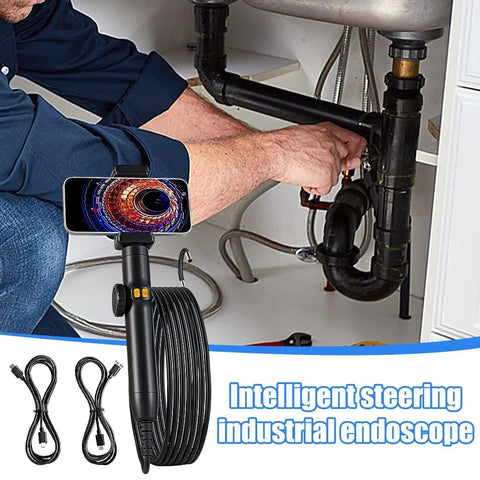 Built Like A Tank Compact Borescope With Flex Head For Snaking Through Tight Conduits On Rough Crewsites Fully Waterproof Industrial Endoscope Pumping Out Crisp Live Action Feed with phone display below sink.