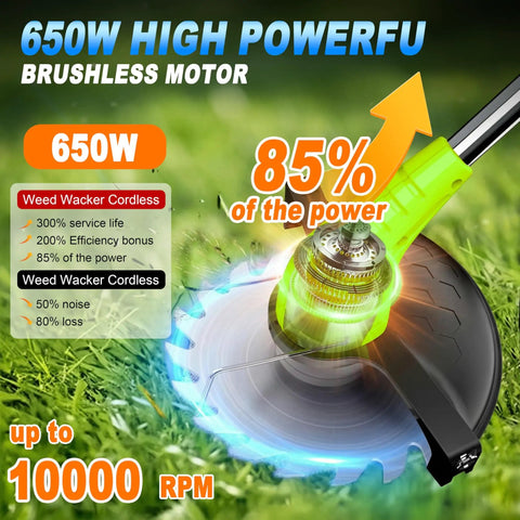 650W high power brushless motor for Cordless Weed Wacker with 85% efficiency and 10000 RPM on grass surface.