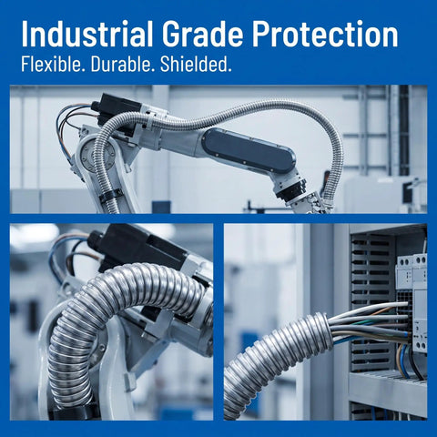 Tough As Nails Stainless Steel Flexible Conduit And Wire Loom Cable Sleeve Tube for Compact Spaces protecting robotic cables and wires.