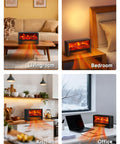 Small Space Heater With Realistic Volcanic Flame Ambiance For A Cozy Vibe 600W Portable Desk Heater in various rooms.